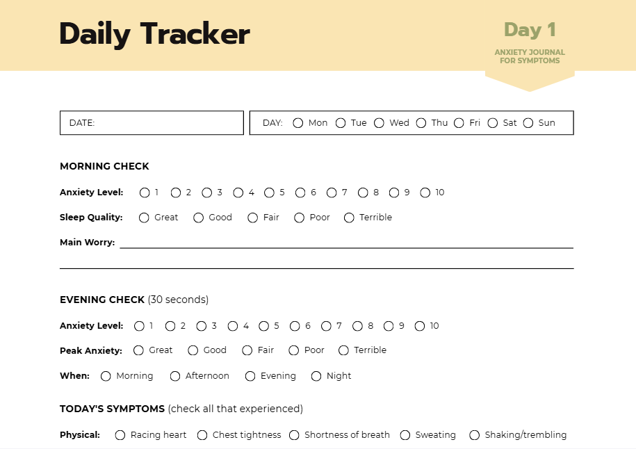 Anxiety Journal for Symptoms
