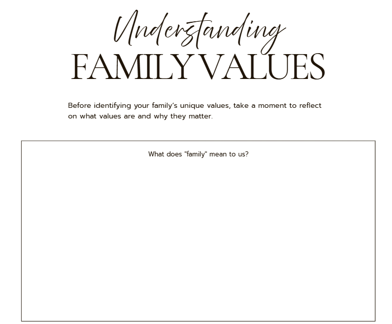 Family Values Workbook | Printable Family Reflection Journal & Values Guide PDF