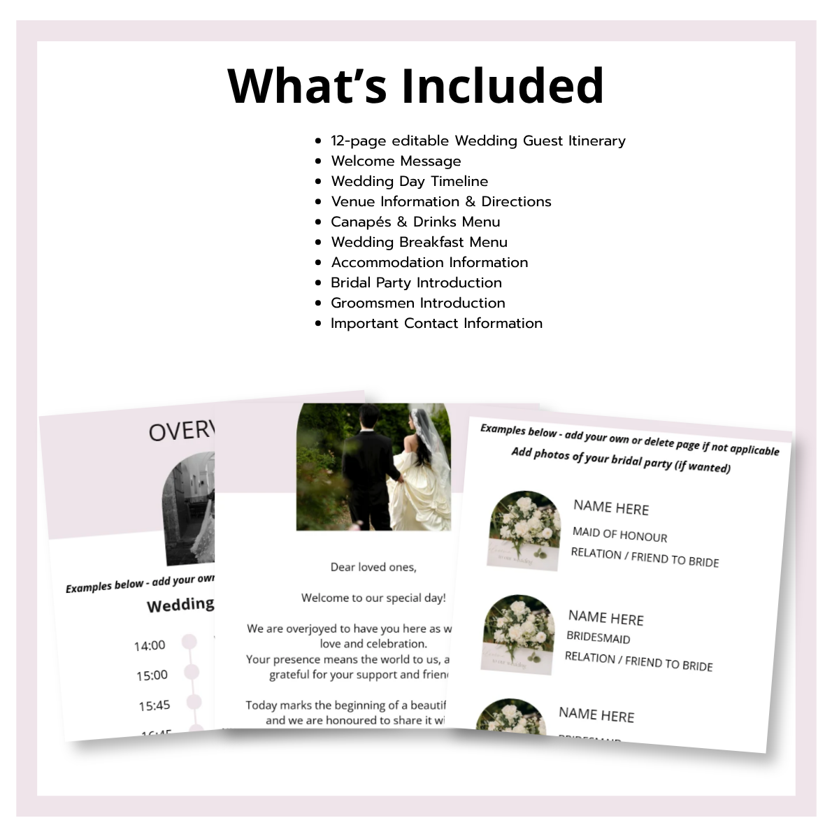 Wedding Itinerary for Guests