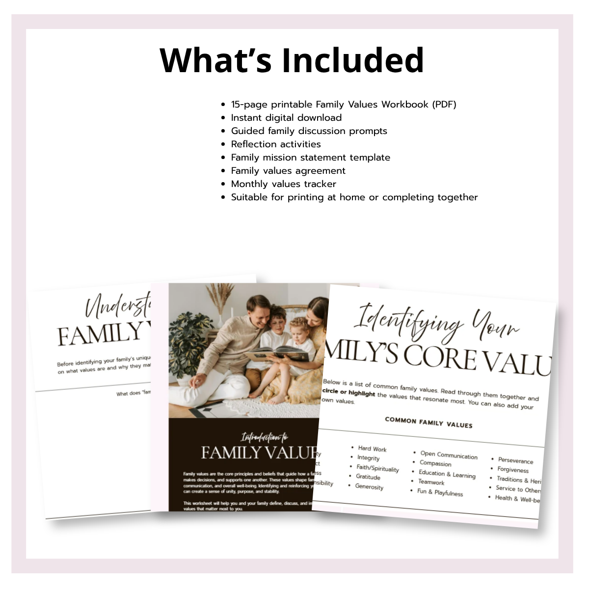 Printable Family Values Workbook