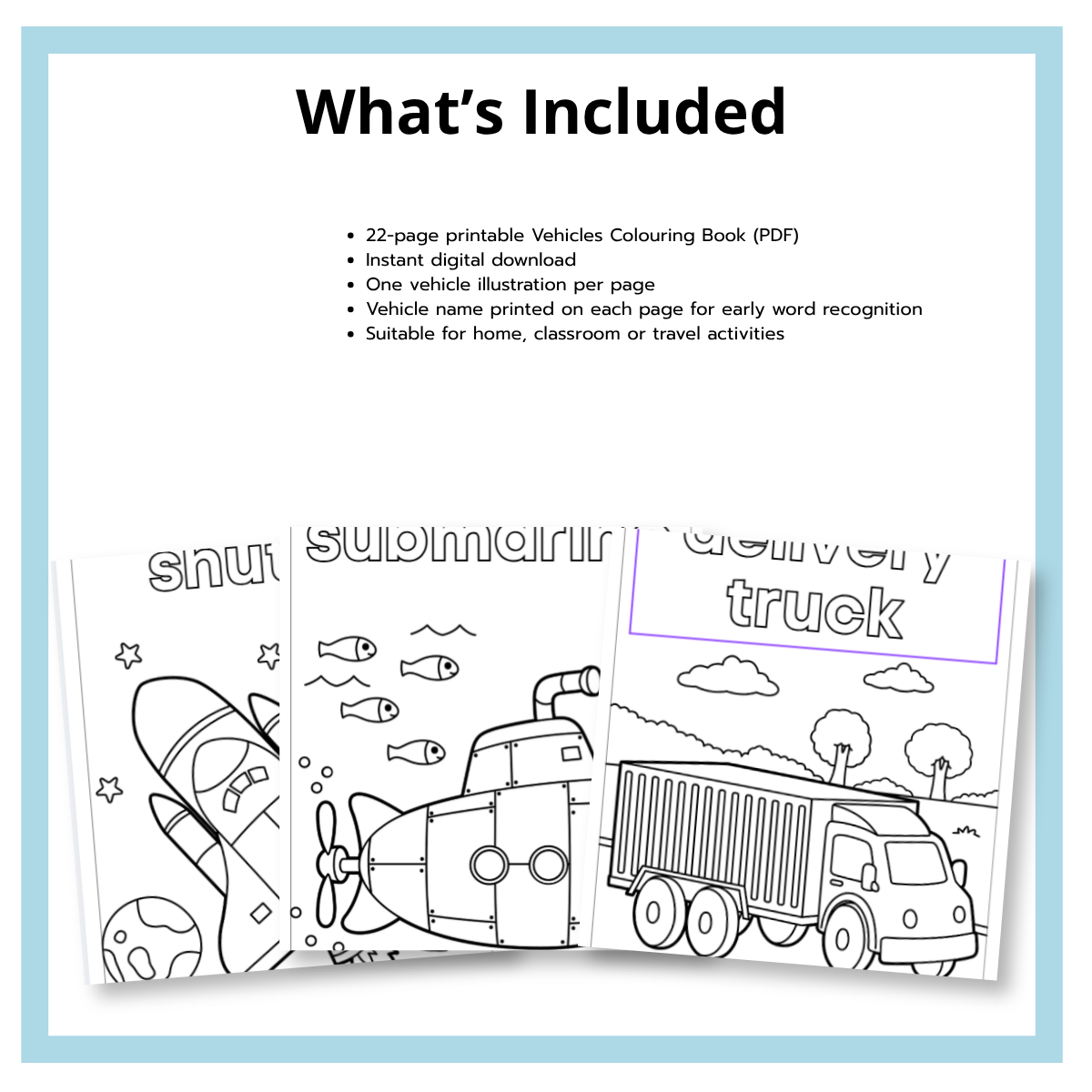 Printable Vehicles Colouring Book