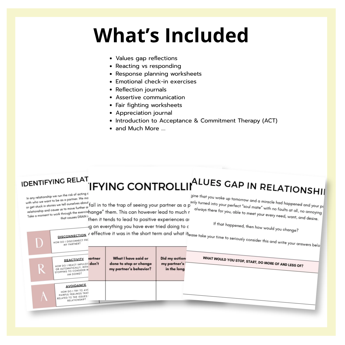 ACT for Couples Worksheet Bundle