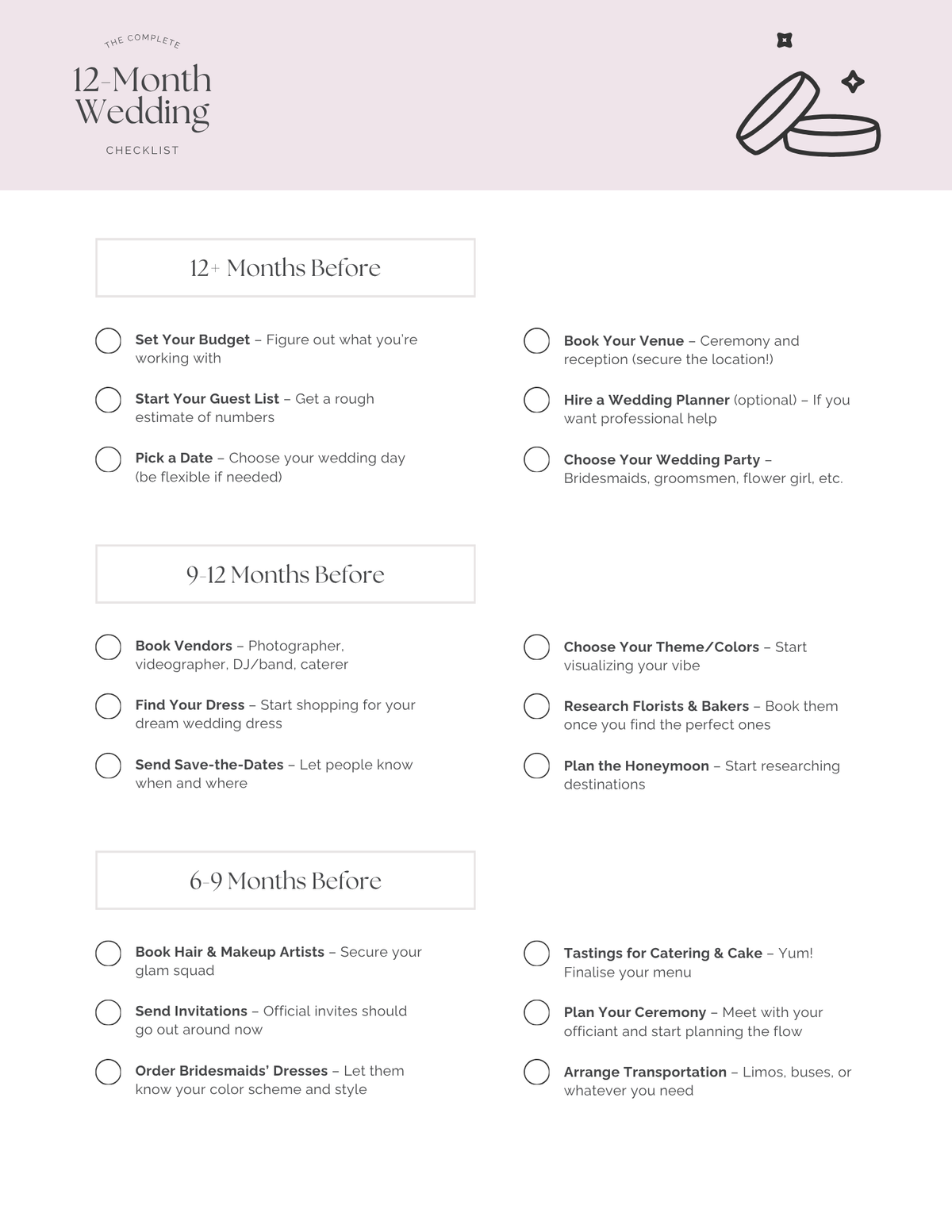 12-Month Wedding Checklist