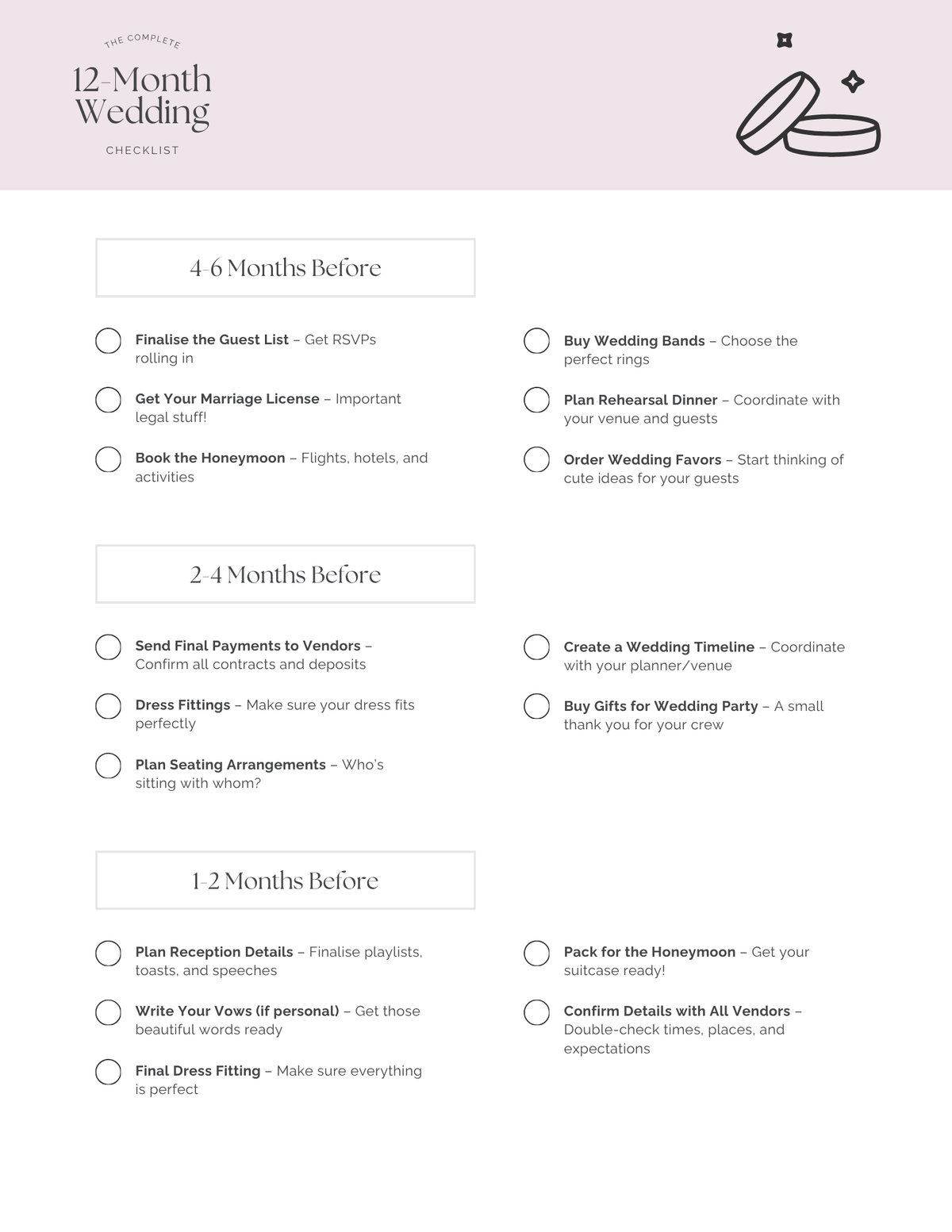 12-Month Wedding Checklist