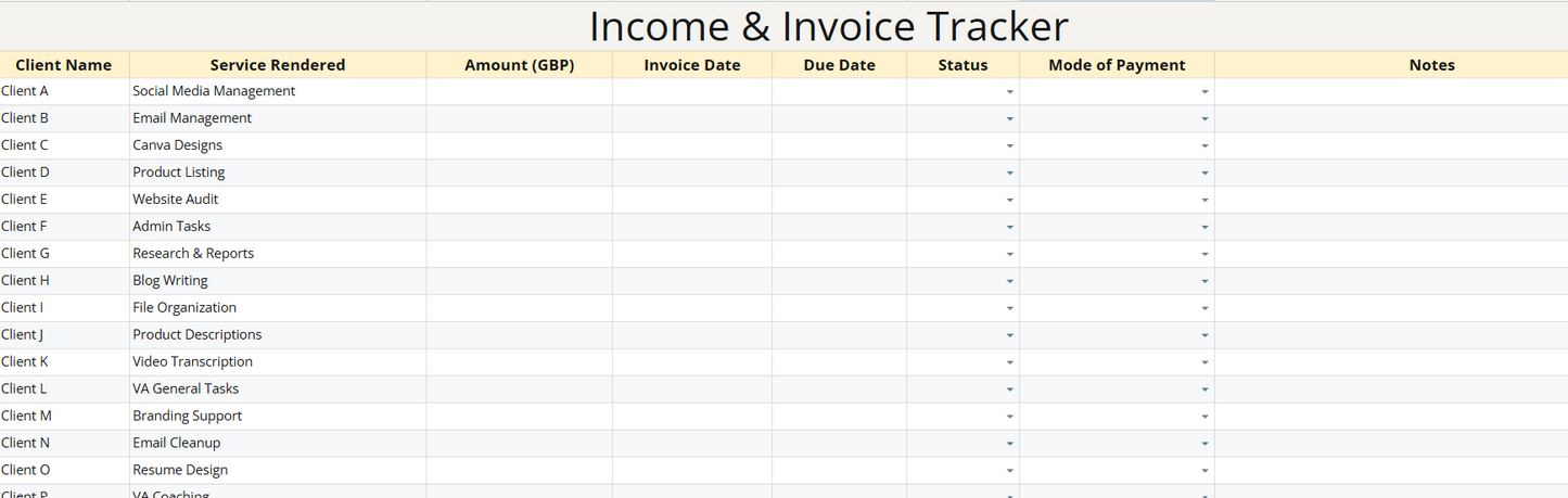 10-in-1 Virtual Assistant Business Tracker | Google Sheets Template & Client Manager