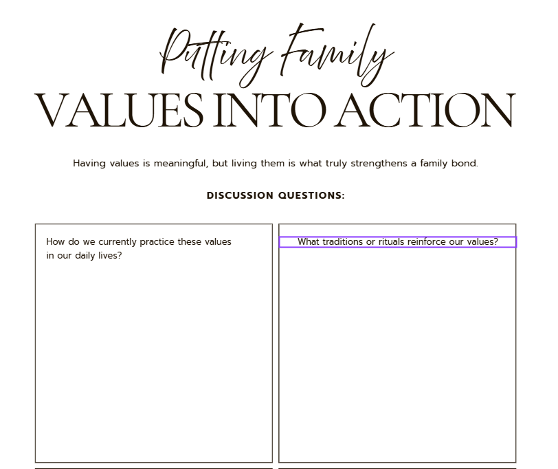 Family Values Workbook | Printable Family Reflection Journal & Values Guide PDF