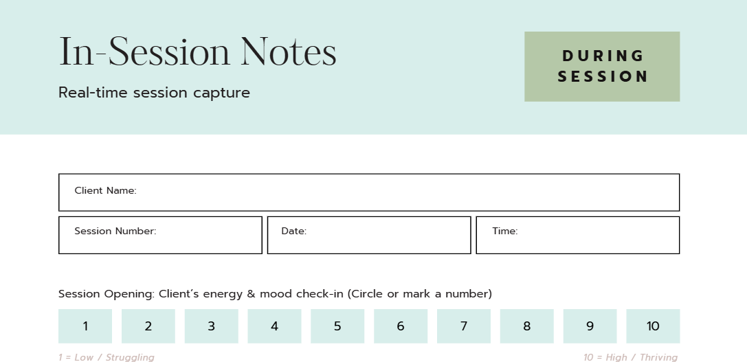 Professional Life Coach Session Planner | Printable Client Session Notes & Coaching Record PDF