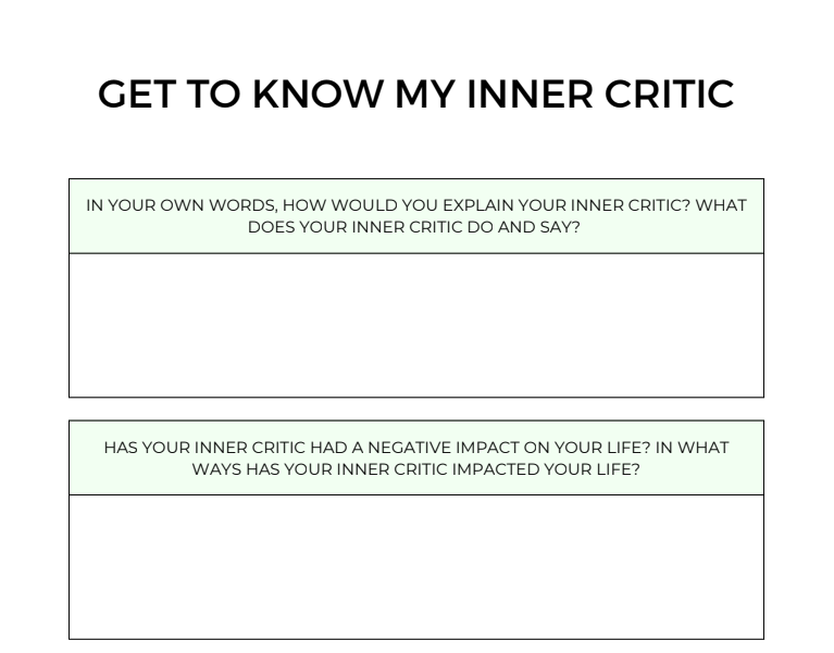Inner Critic Therapy Worksheets