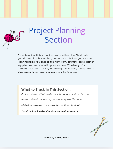 Knitting Journal | Project Planner