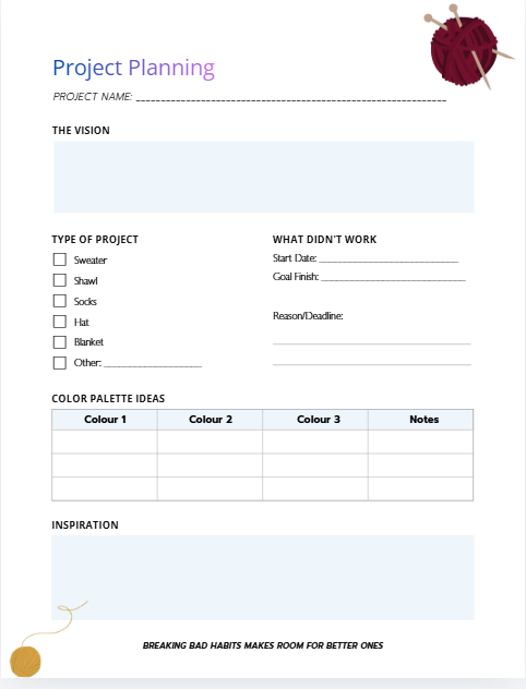 Knitting Journal | Project Planner