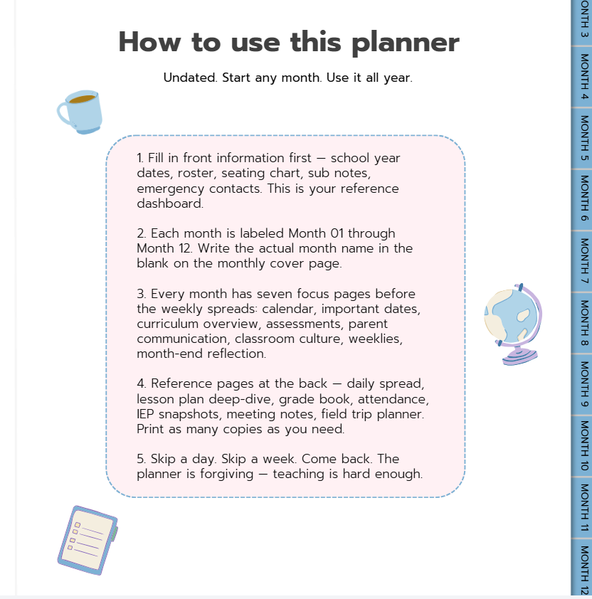 Undated Teacher Planner