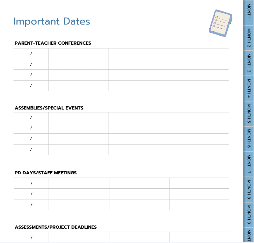 Undated Teacher Planner