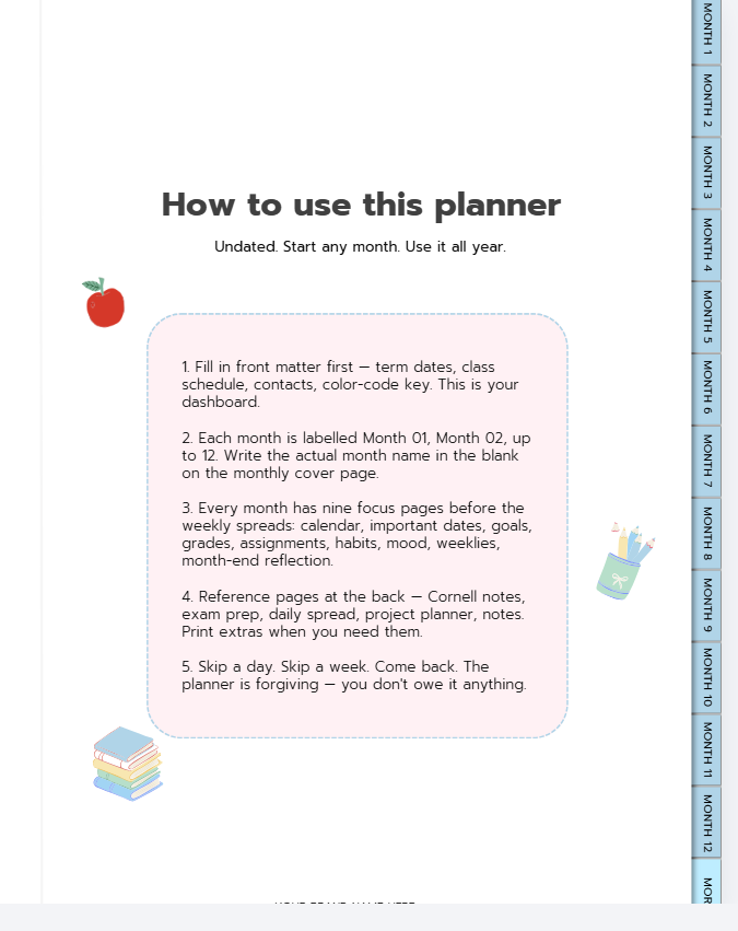 Undated Student Planner