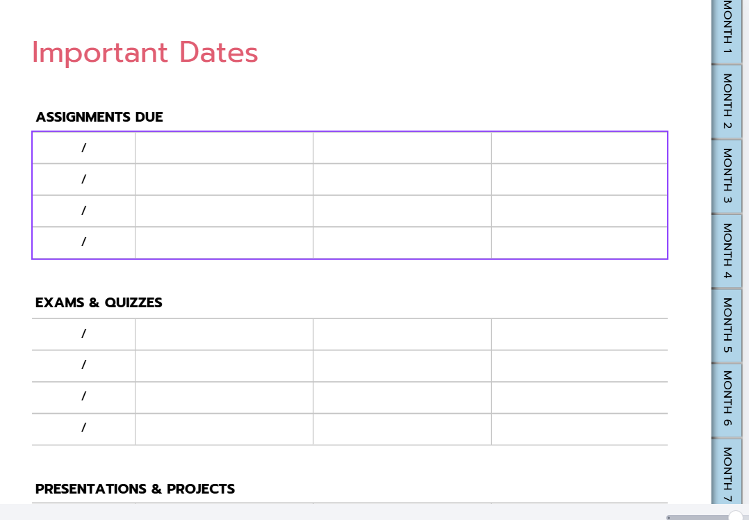Undated Student Planner