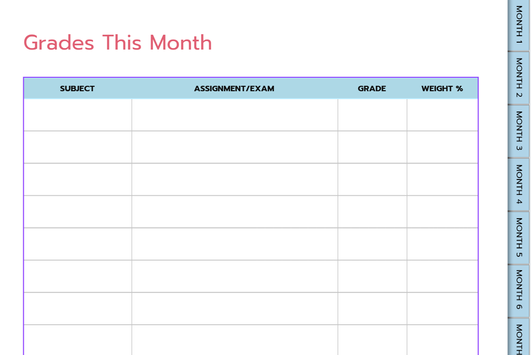 Undated Student Planner