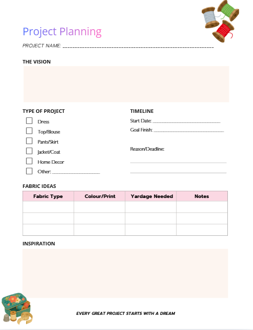 Sewing Journal | Project Planner