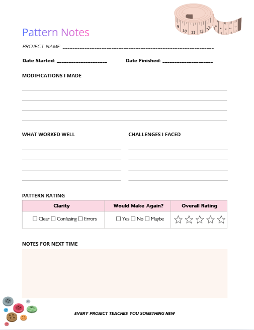 Sewing Journal | Project Planner