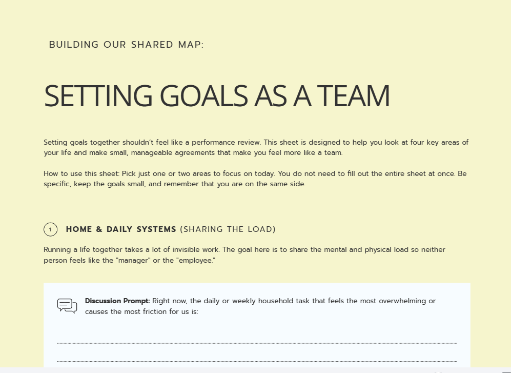 Couple's Therapy Goals Worksheet